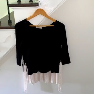 Elegant Pebbles and Stone Layered Black 3/4 sleeve top with white side ties